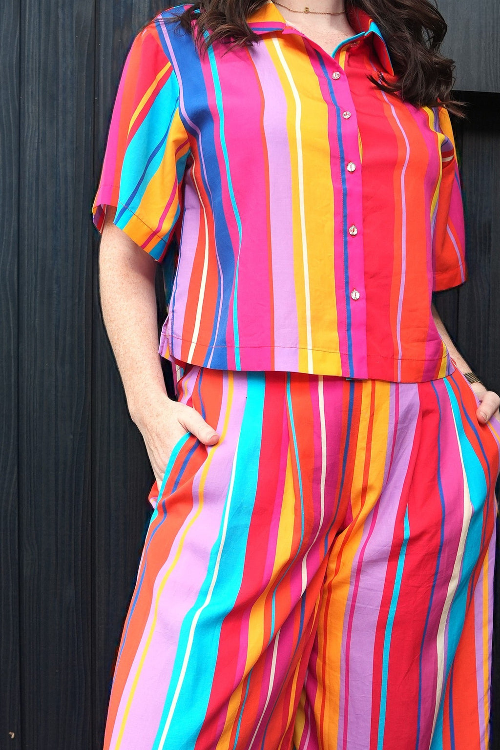 Summer Stripe Grace Top, front, hands in pockets